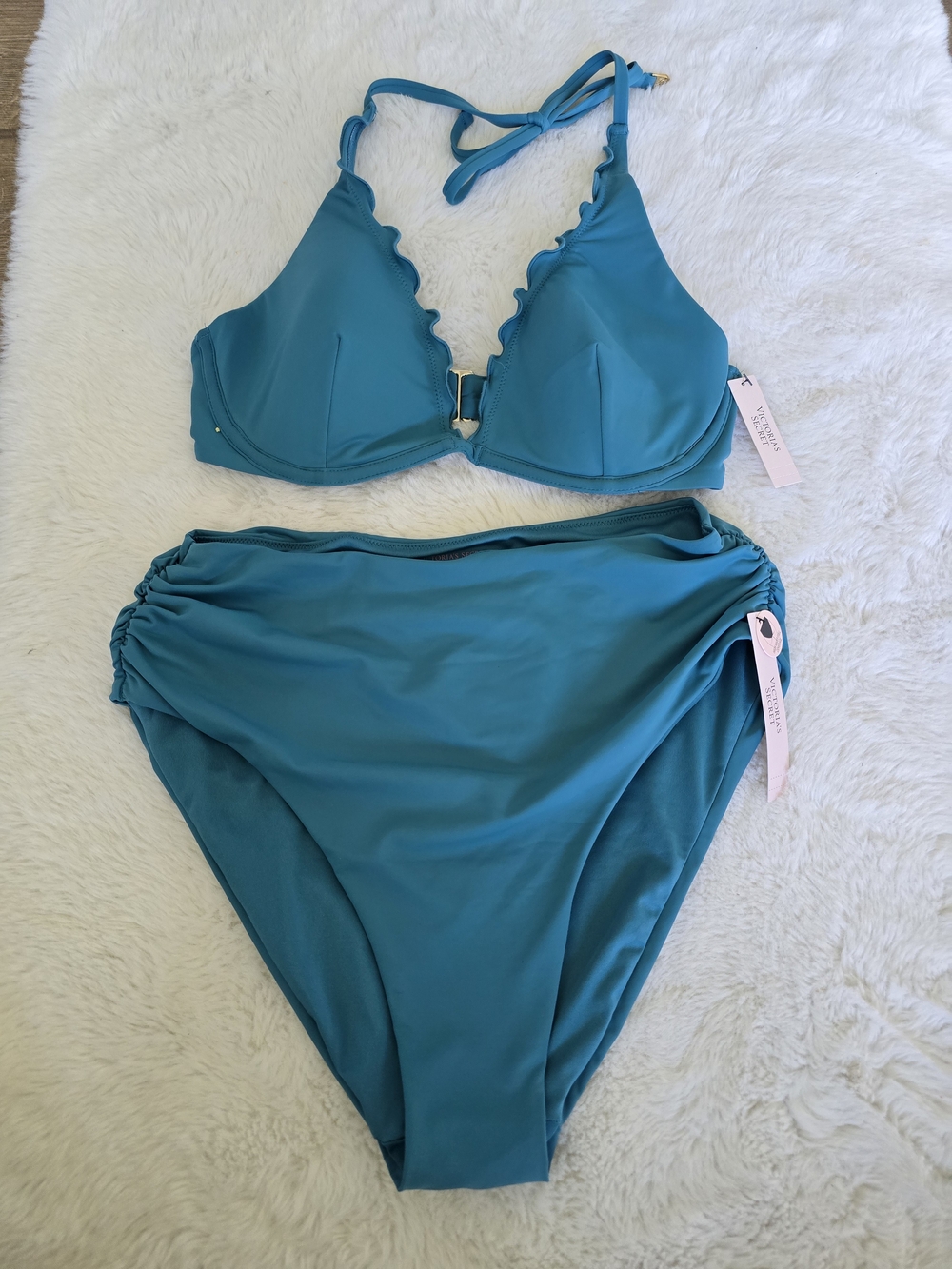 Victoria's Secret Womens Blue Halter Triangle Bikini Set S 32D